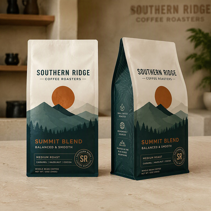 Printed Flat Bottom Coffee Bags Printed Flat Bottom Coffee Bags