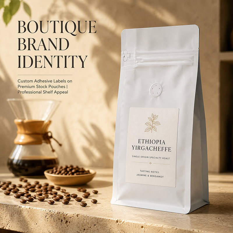 Quad Seal Coffee Bags with Custom Labels Quad Seal Coffee Bags with Custom Labels
