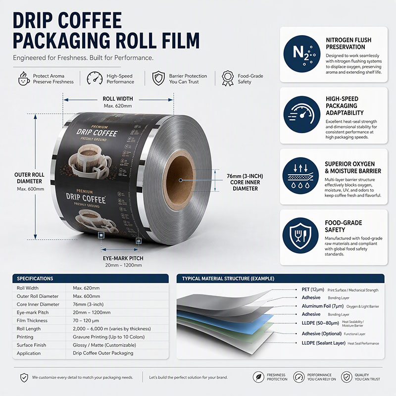 Drip Coffee Roll Film for Automatic Machines Drip Coffee Roll Film for Automatic Machines