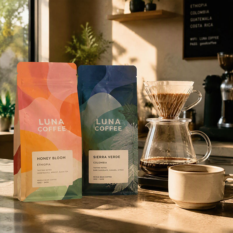 Printed Flat Bottom Coffee Bags Printed Flat Bottom Coffee Bags