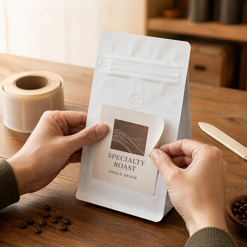 Quad Seal Coffee Bags with Custom Labels